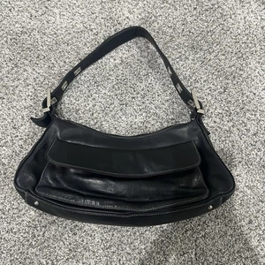 Vintage Perlina kleine Schultertasche schwarz Glattleder silberne Hardware Y2K - Bild 1 von 16