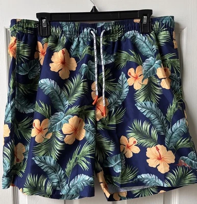 Large Tommy bahama 6" Inseam swim trunks Hawaiian Blue Yellow Used - Image 1 of 4
