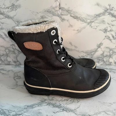 Keen Women 7 Elsa Winter Boot Sherpa Lined Mid Calf Snow Black Warm Fleece Lace - Image 1 of 4