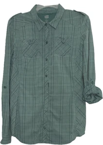 Rei Top Damen grün kariert Roll-Tab Ärmel Mesh Shirt S Taschen Stretch Outdoor - Bild 1 von 4