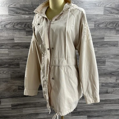 CURRENT SEEN Snap & Zip Up Lightweight Beige Hooded Rain Jacket Women's Size M - Image 1 of 4