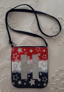 Justice Girls Red White Blue Shimmer Stars Glitter Initial H Crossbody Purse Bag - Picture 1 of 9