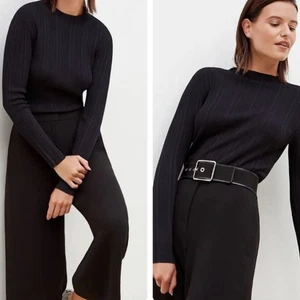 M.M. Top LaFleur The Brodie tejido acanalado cuello falso negro manga larga talla XL NUEVO - Imagen 1 de 11