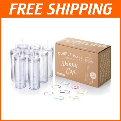 Travel-Friendly Skinny Tumbler Cups - 8 Pack, 18oz - Immagine 1 di 4