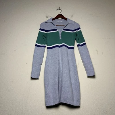 Abercrombie & Fitch Dress Ribbed Knit Grey Striped Long Dress Women S/T 1/4 Zip - Image 1 of 4