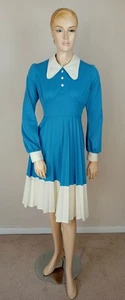 VESTIDO DE DÍA MIDI PLISADO DOLLY RETRO AZUL OCÉANO Y CREMA VINTAGE AÑOS 60 70 12 14 - Imagen 1 de 10