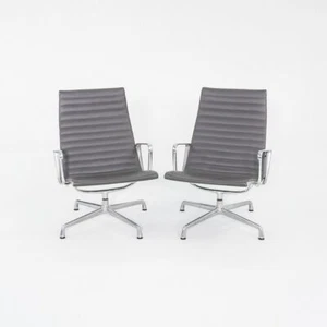 2013 Herman Miller Eames Aluminum Group Lounge Chairs Grey Leather 2x Available - Picture 1 of 12