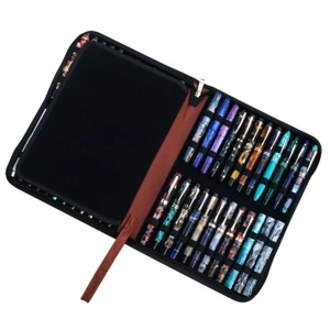 48 ranuras pluma estilográfica/estuche bolígrafo rodante, bolsa de exhibición de cuero PU marrón - Imagen 1 de 8