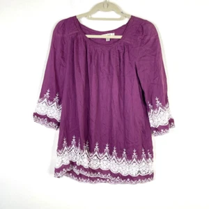 Trinity Womens Cotton Silk Floral Lace Blouse Top Size M Purple 3/4 Sleeve Boho - Picture 1 of 9
