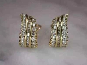 2Ct Round Lab Created Diamond Huggie Hoop Earrings 14K Yellow Gold Plated - Picture 1 of 5
