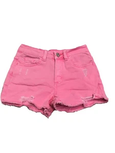 JUSTICE Girls Cut-Off Jean Shorts Hot Pink Stretch Denim - Size 10 distressed - Picture 1 of 5