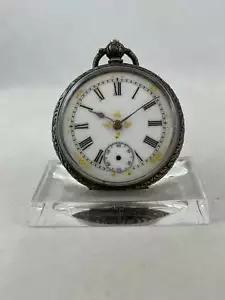 Taschenuhr Schlüsselaufzug 0,800er Silber mit verziertem Gehäuse , funktioniert - Bild 1 von 6