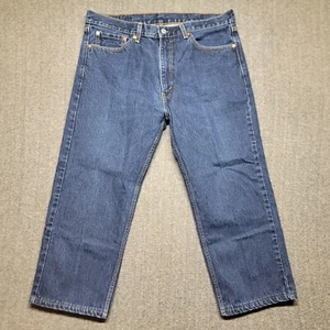 Levis Jeans Mens 36x25 Blue 505 Dark Regular Fit Straight Denim Altered Hem - Picture 1 of 20