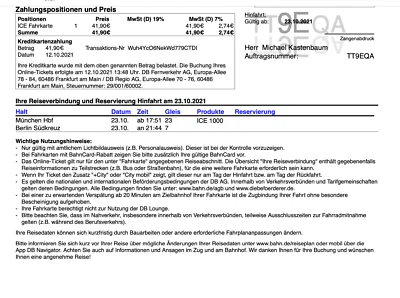 Train Rail Ticket Munich Berlin High Speed ZugTicket TODAY 5:51 (17:51) - Bild 1 von 2