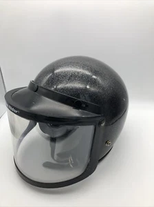 Vintage 1970’s Black Sparkle  Grant RG-9 Motorcycle Helmet Sno Rider Shield - Picture 1 of 10
