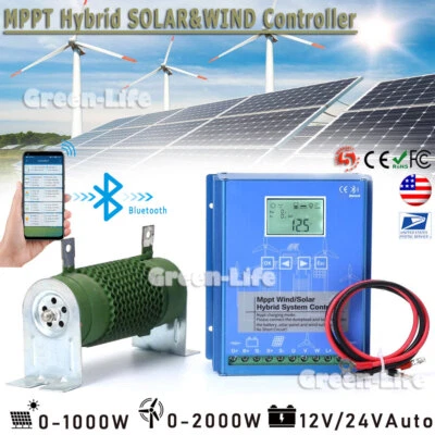 2000W Solar Wind Hybrid MPPT Boost Charge Controller 12V 24V Auto APP Bluetooth
