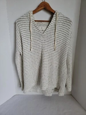 Lou & Grey For Loft女式白色黑色条纹连帽运动衫,S — 第 1/4 张图片