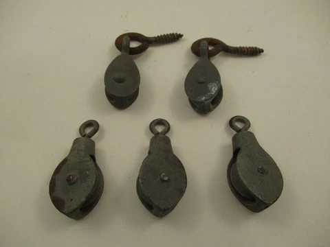 Lot 5 Assorted Vintage Antique Metal Window Weight Pulleys Iron 1/2" and 1" Cover