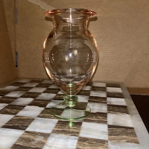 Tiffin Depression Glass Watermelon Pink & Green Glass 7" Footed Pedestal Vase - Picture 1 of 12
