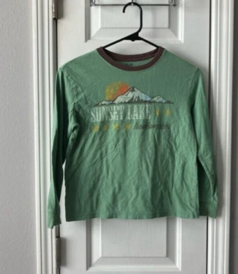 GIRLS CHEROKEE ULTIMATE LONG SLEEVE TEE GREEN/BROWN TRIM SUNSET LAKE, NH SIZE S - Image 1 of 2
