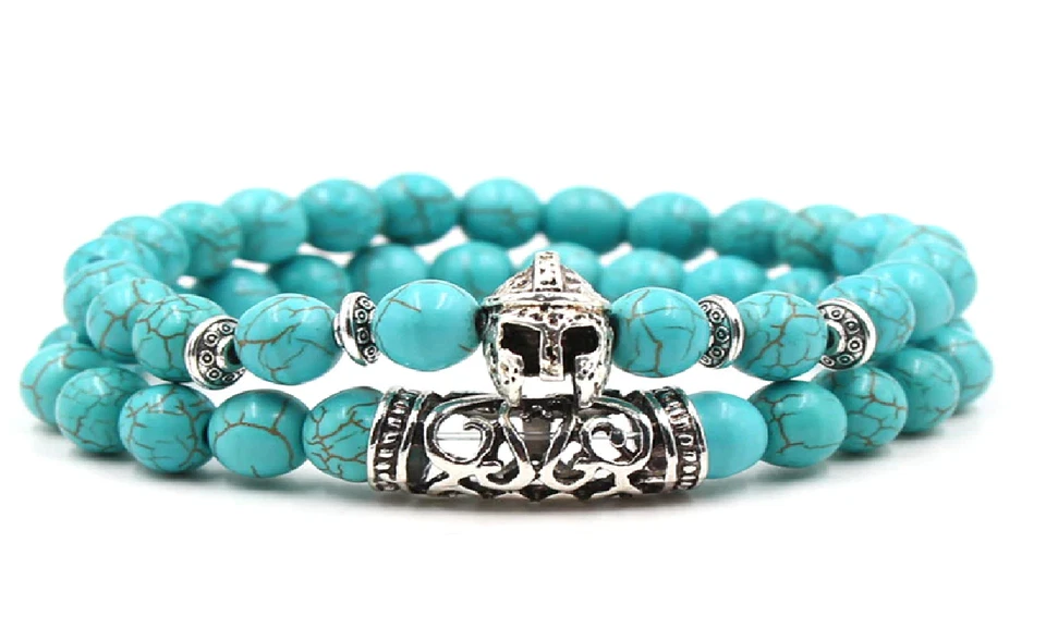 Edelstein-Armband Türkis-Howlith 2-reihig Natursteine mit Maserung Ritter - Bild 1 von 1