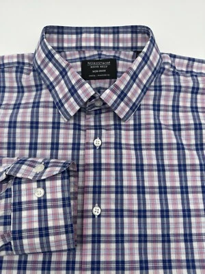 Tienda Nordstrom Hombre Azul Blanco Rojo Cuadros Elastizado Ajuste Tradicional 17.5 34/35 Foto 1 de 4