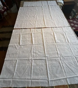 4pcs EUC thin white cotton eyelet fabric remnants, ~2.5 yds total, widths vary - Picture 1 of 23