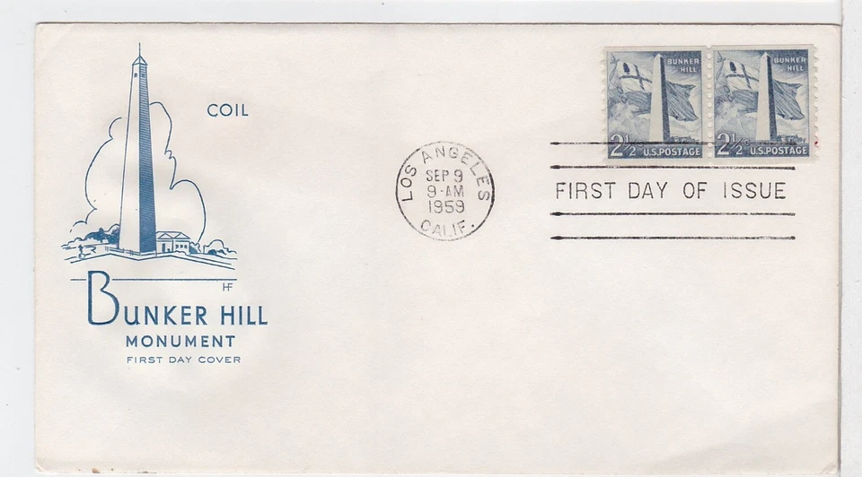 TurtlesTradingPost- Bunker Hill 2-1/2 Cent #1056 Coil  1959 Farnam Cachet FDC - Image 1 of 1