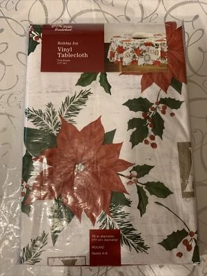 WINTER WONDERLAND HOLIDAY JOY VINYL TABLECLOTH (70" ROUND) - Image 1 of 4