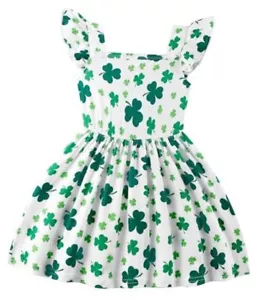 Girls Dresses Flutter Sleeve Swing Sundress Toddler Summer 2-3T White/Clover - Picture 1 of 6