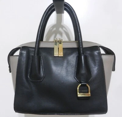 ANTONIO MELANI Black & Taupe Leather Handbag Satchel Foto 1 de 4