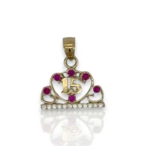 Quinceanera Cz Pendant - 14K Yellow Gold - Picture 1 of 2