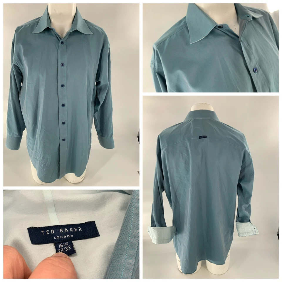 Camisa de Vestir Ted Baker 16.5 32-33 Azul Claro 100% Algodón Hecha en Canadá YGI A2-893 Foto 1 de 4