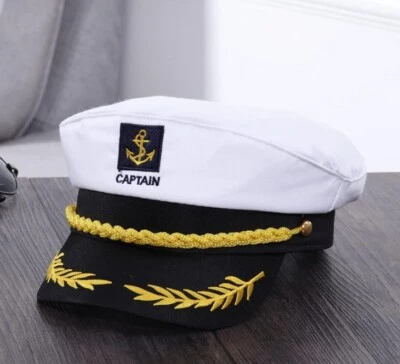 Marinero Blanco Negro Barco Barco Capitán Sombrero Disfraz Gorra Ajustable Foto 1 de 4