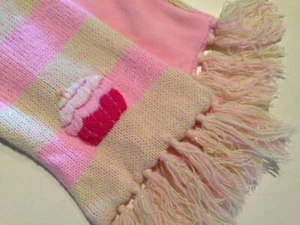 Gymboree Sweet Cupcake Girl's Striped Embroidered Fringed Scarf Pink Green EUC - Picture 1 of 1