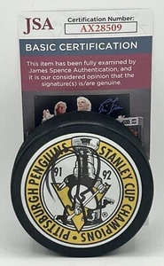 Mark Recchi signed Pittsburgh Penguins 1992 Stanley Cup Champs Puck JSA - Picture 1 of 2