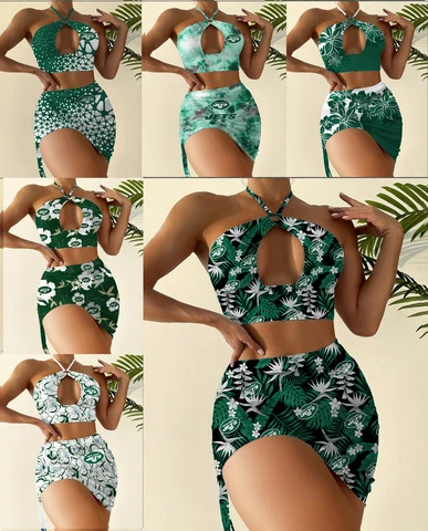 New York Jets 2 Piece Halter Neck Bikini Set Slim Cutout Swimsuit Sexy Bodycon Cover