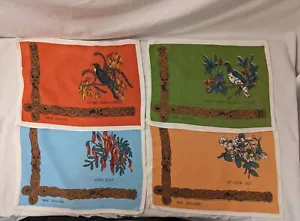 Vintage NEW ZEALAND Cloth Placemats Rectangle BIRDS FLOWERS mid century modern - Picture 1 of 9