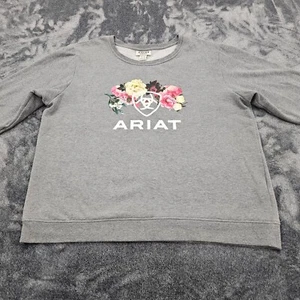 Ariat Real Pullover Sweatshirt Womens XL Gray  Fleece long sleeve floral logo - Picture 1 of 15