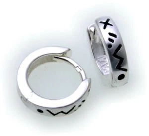 Ohrringe Klapp Creolen echt Silber 925 verziert Durchmesser 12 mm Sterlingsilber - Bild 1 von 2