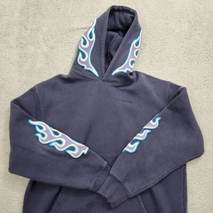 Eptm Hoodie Mens XXL 2XL Blue Navy Fire Flames Embroidered Skater Y2K Sweatshirt - Picture 1 of 17