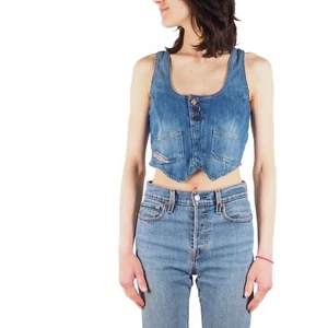 Diesel Vintage Women's Blue Denim Cropped Jean Vest Top Jacket size XS - Picture 1 of 10