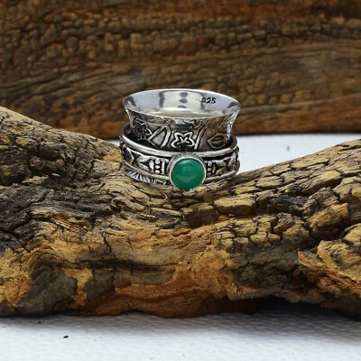 Fantástico Verde Onix Piedra 925 Plata de Ley Giratorio Handmade Anillo All Size - Imagen 1 de 3