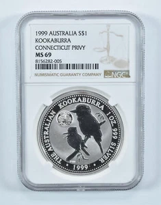 1999 Australia 1 Dollar Silver Kookaburra Connecticut Privy MS69 NGC - Picture 1 of 5
