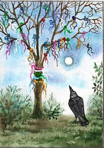 5x7 PRINT OF PAINTING RAVEN CROW RYTA LEGEND FANTASY GOTHIC TREE WICCA pagan 🌳 - Bild 1 von 1