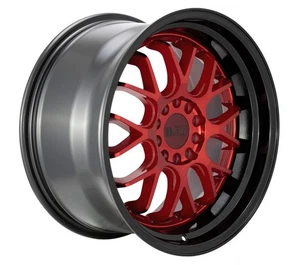 18x10.5 Candy Red Black Lip Wheels F1R F21 v2 5x100/5x114.3 40 (Set of 4) 73.1 - Picture 1 of 3