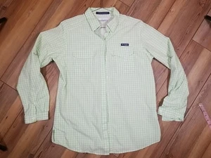 Columbia Super Bonehead Long Sleeve Medium Green White Checker Gingham Vented - Picture 1 of 7