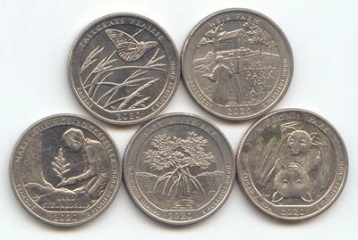 Complete Set,2020-W Privy Mark Quarter,CT,Samoa,USVI,KS,VT,AU-Unc,True Auction - Image 1 of 2