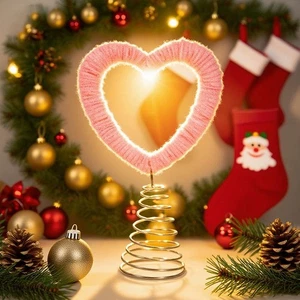 Herzförmiger drehbarer Christbaumschmuck rosa Metall Plüsch Dekore D8Z3 - Bild 1 von 11