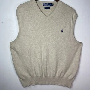 De Colección Polo Ralph Lauren Suéter Chaleco Para Hombre Talla XL Beige Pima Cuello en V Años 90 Italia Hilo - Imagen 1 de 9